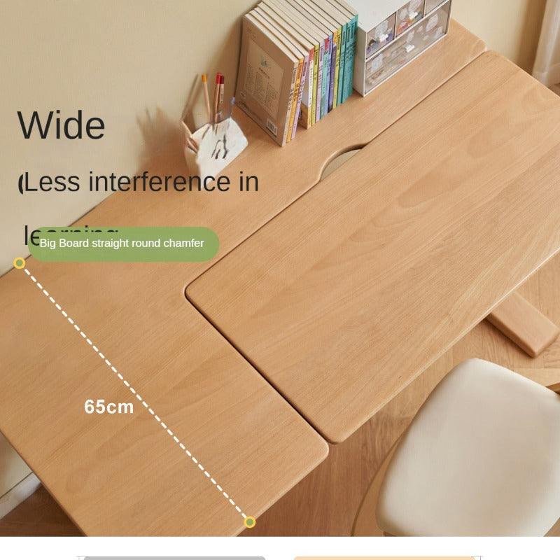 Beech Solid Wood Lifting Kids Table With Self/Chair/High Shelf