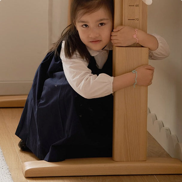 Beech Solid Wood Lifting Kids Table With Self/Chair/High Shelf