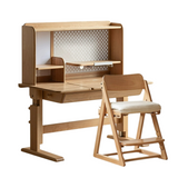 ブナ材使用の高さ調整可能な子供用テーブル(棚付き/椅子/高い棚)