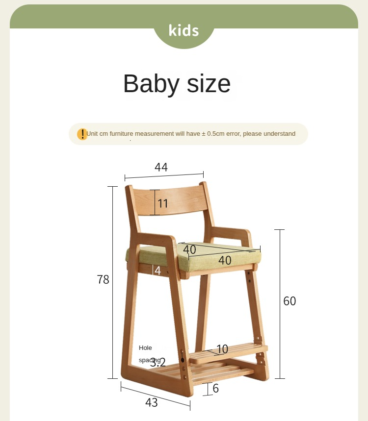 Beech, Oak Solid Wood Lift Children's Chair.