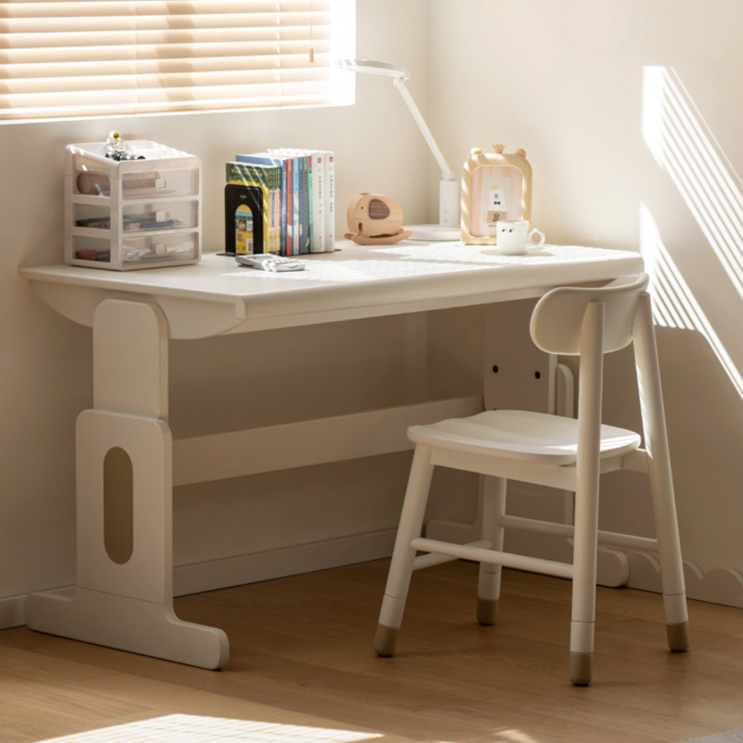 Beech Solid Wood Lift Study Desk  Adjustable White Children's Desk