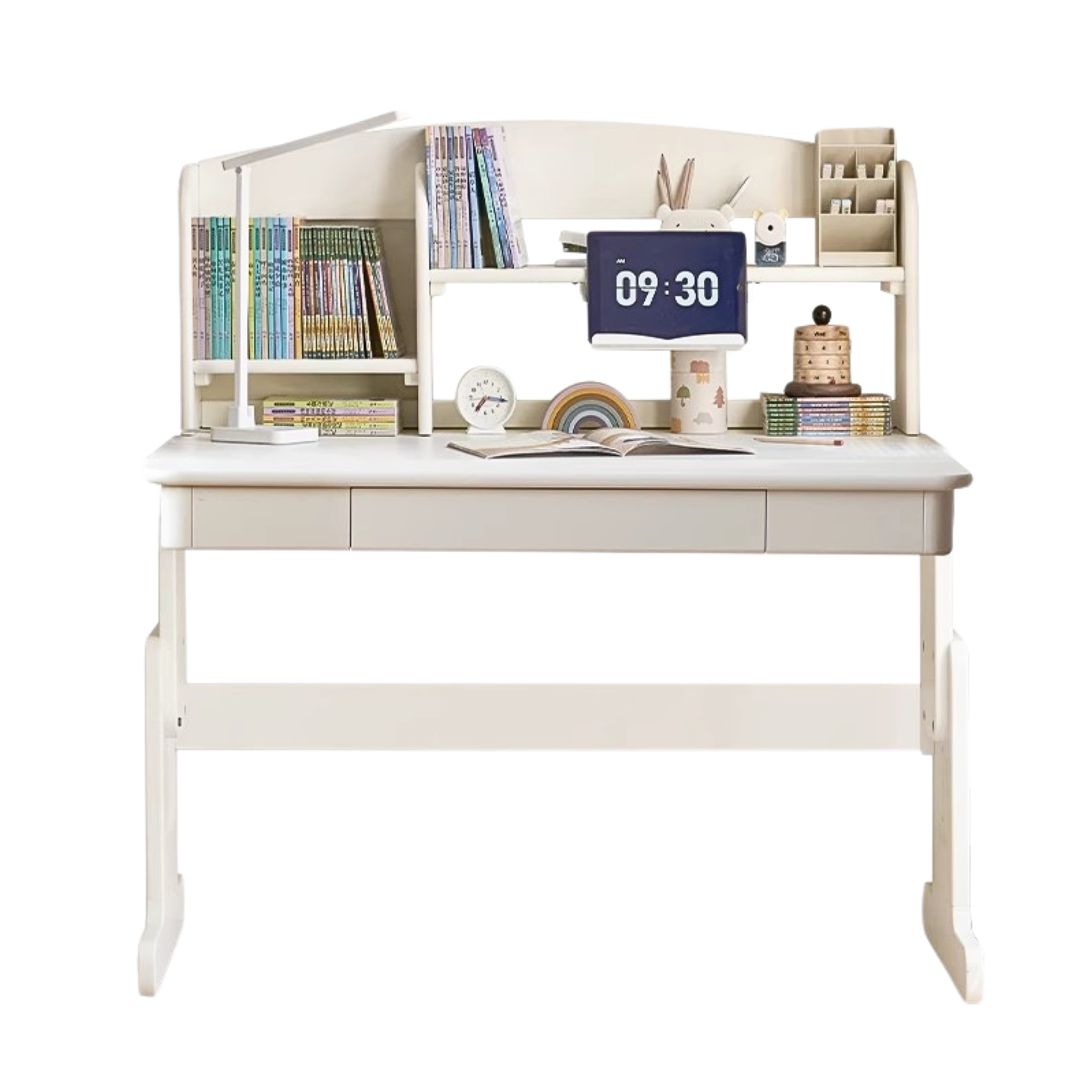 Beech Solid Wood Lift Study Desk  Adjustable White Children's Desk