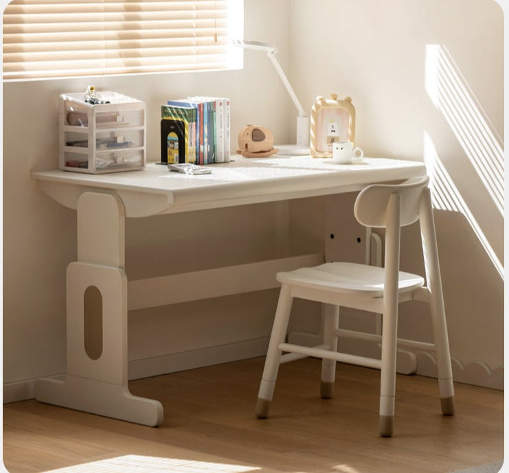Beech Solid Wood Lift Study Desk  Adjustable White Children's Desk