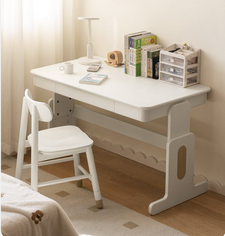 Beech Solid Wood Lift Study Desk  Adjustable White Children's Desk