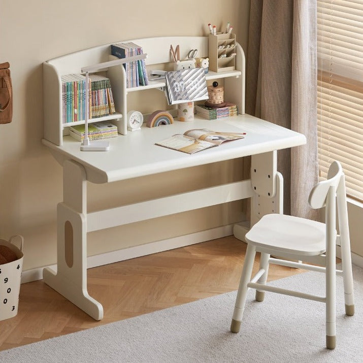 Beech Solid Wood Lift Study Desk  Adjustable White Children's Desk