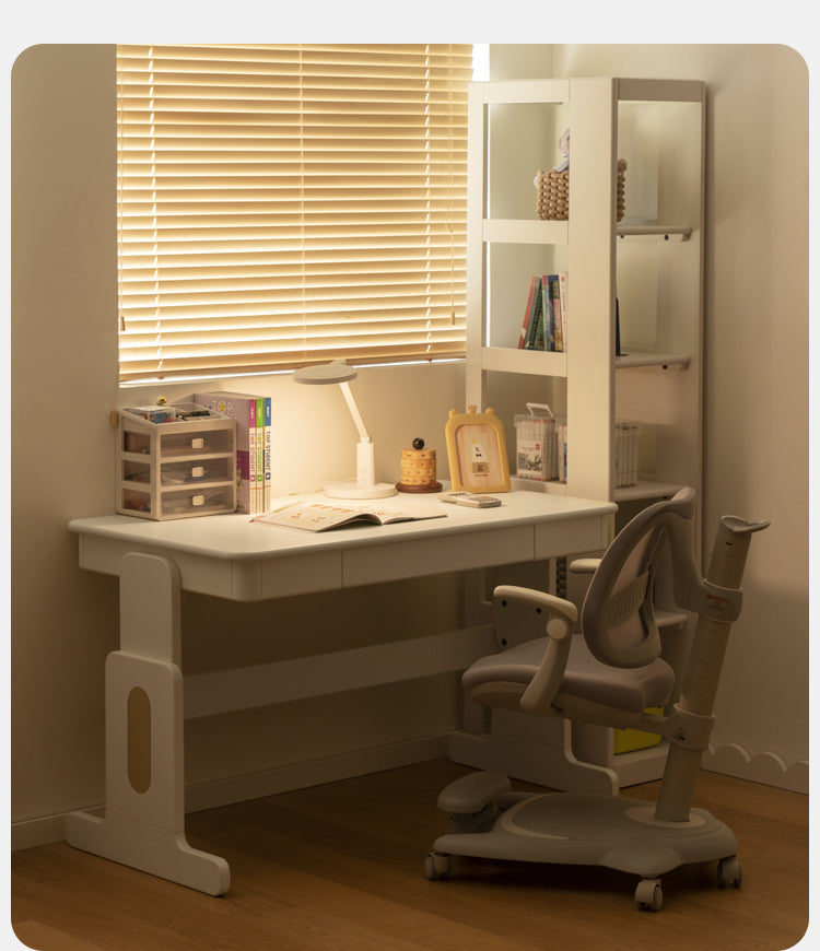 Beech Solid Wood Lift Study Desk  Adjustable White Children's Desk