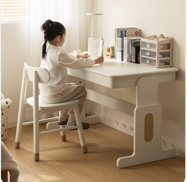 Beech Solid Wood Lift Study Desk  Adjustable White Children's Desk