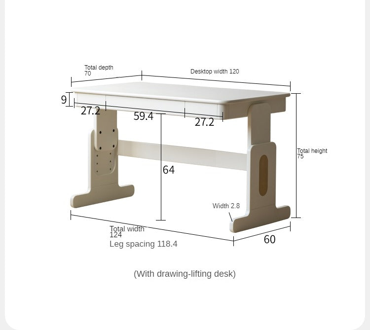Beech Solid Wood Lift Study Desk  Adjustable White Children's Desk