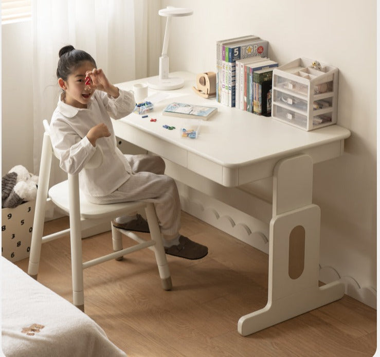 Beech Solid Wood Lift Study Desk  Adjustable White Children's Desk