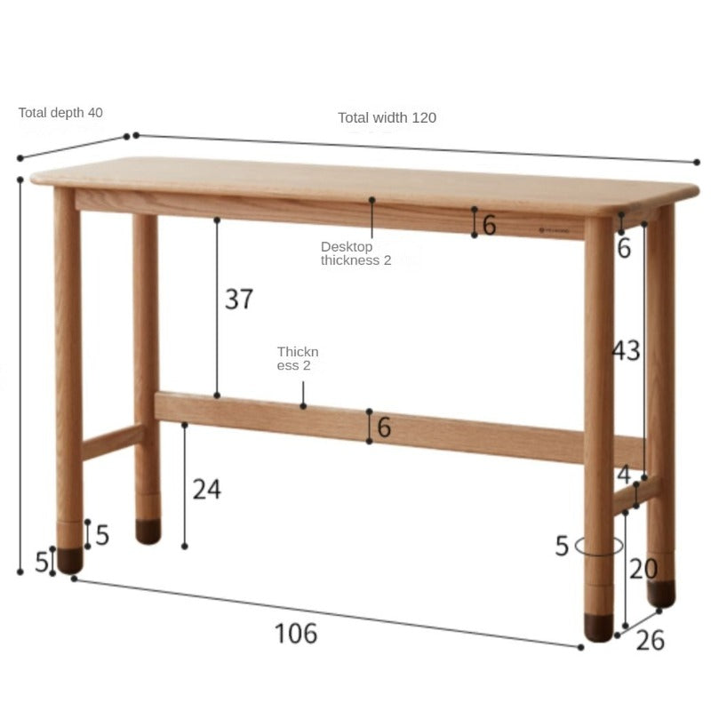 Oak Solid Wood Lifting Study Table Narrow Desk