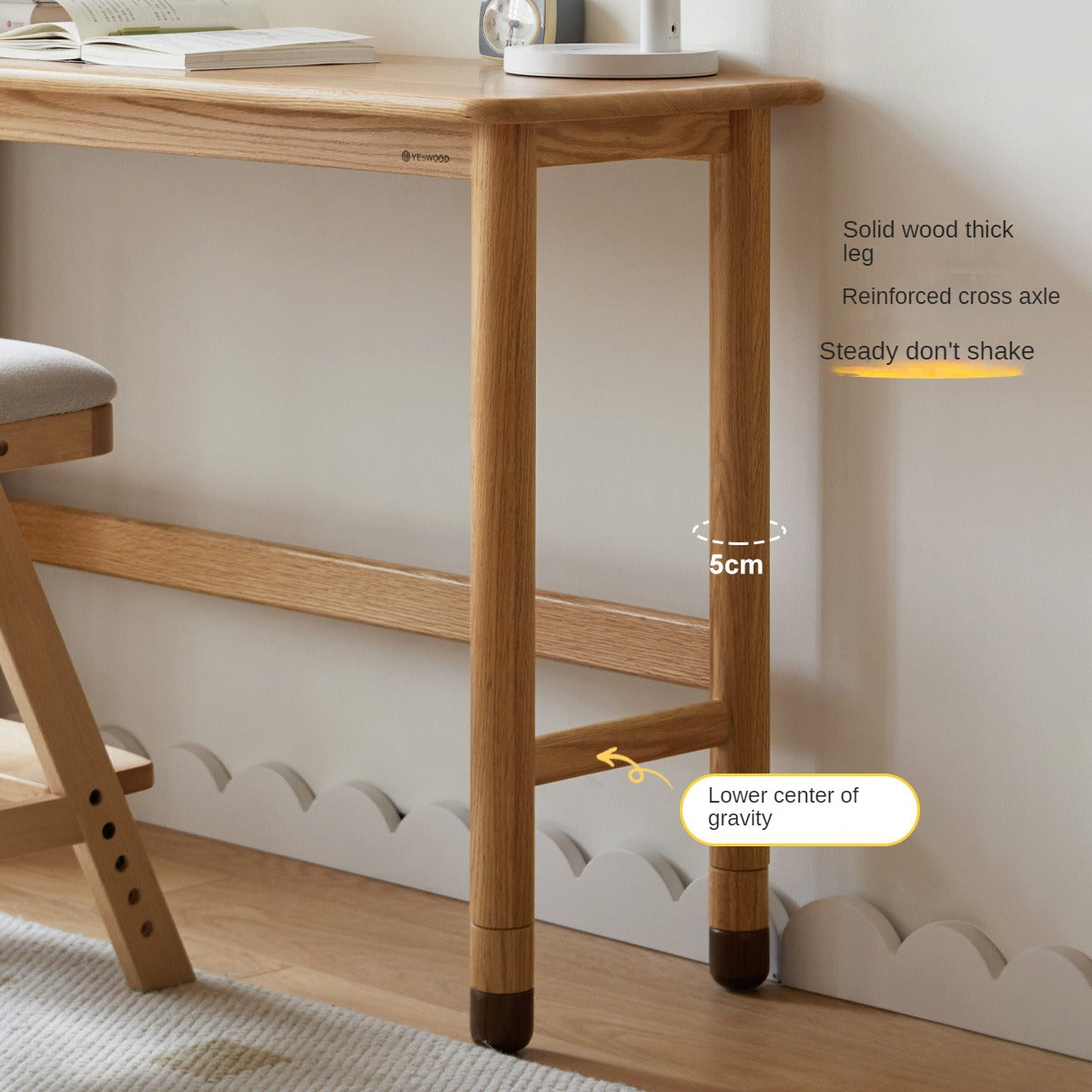 Oak Solid Wood Lifting Study Table Narrow Desk