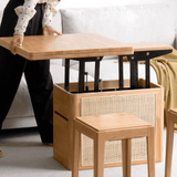 50" Solid Wood Multifunctional Lift Top Coffee Table Rectangle with Rattan Base