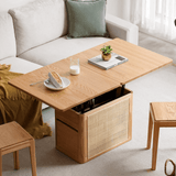 50" Solid Wood Multifunctional Lift Top Coffee Table Rectangle with Rattan Base