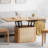 50" Solid Wood Multifunctional Lift Top Coffee Table Rectangle with Rattan Base