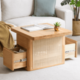 50" Solid Wood Multifunctional Lift Top Coffee Table Rectangle with Rattan Base