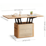 50" Solid Wood Multifunctional Lift Top Coffee Table Rectangle with Rattan Base
