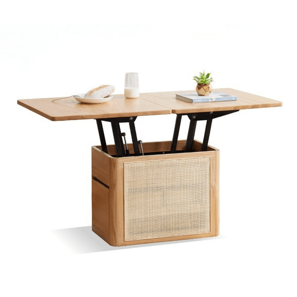 50" Solid Wood Multifunctional Lift Top Coffee Table Rectangle with Rattan Base