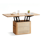 50" Solid Wood Multifunctional Lift Top Coffee Table Rectangle with Rattan Base