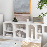 Farmhouse Bookshelf Wood TV Stand in White with Shelves for TV Up to 70"
