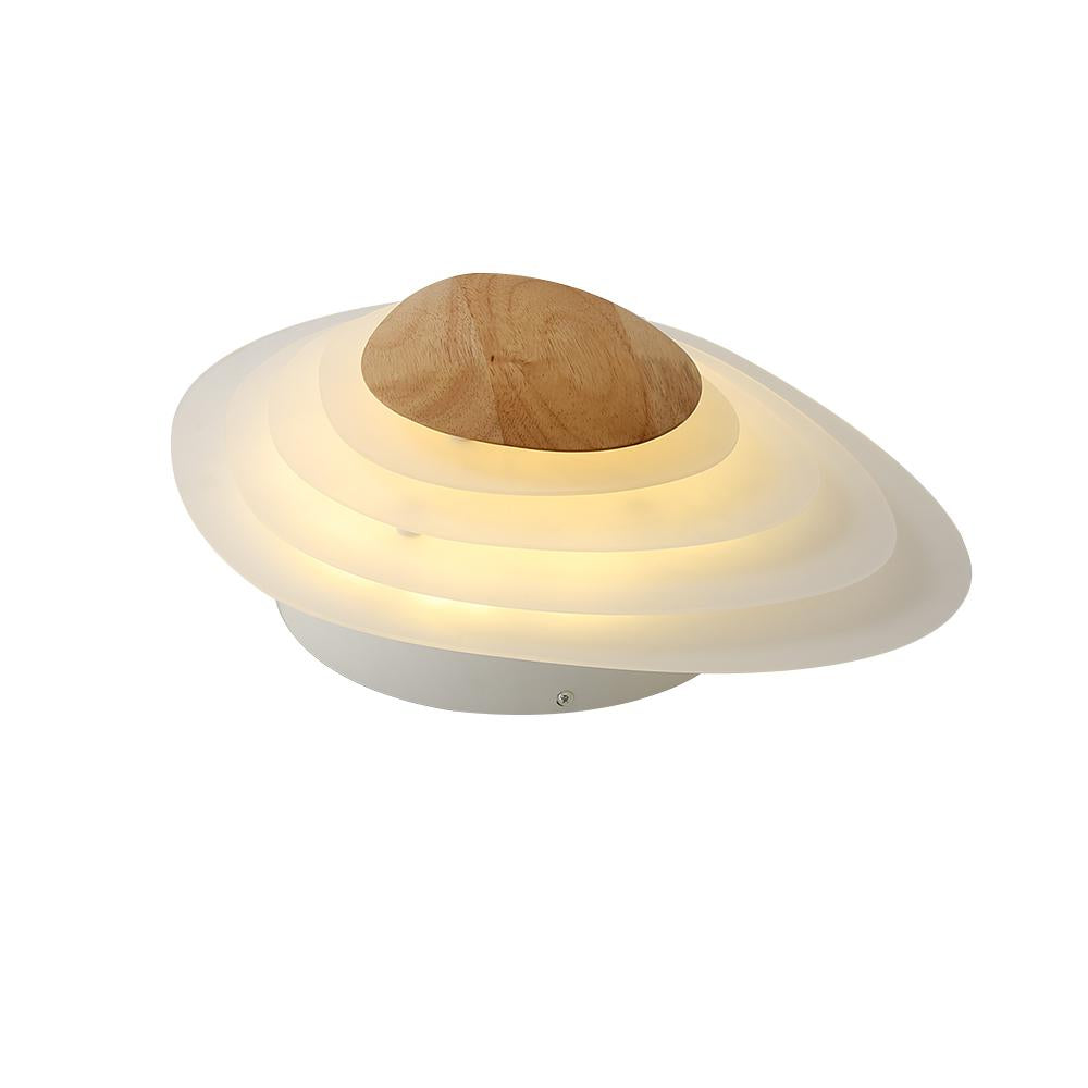 Minimalist LED White Flush Mount Ceiling Light Metal Arcylic and Wood