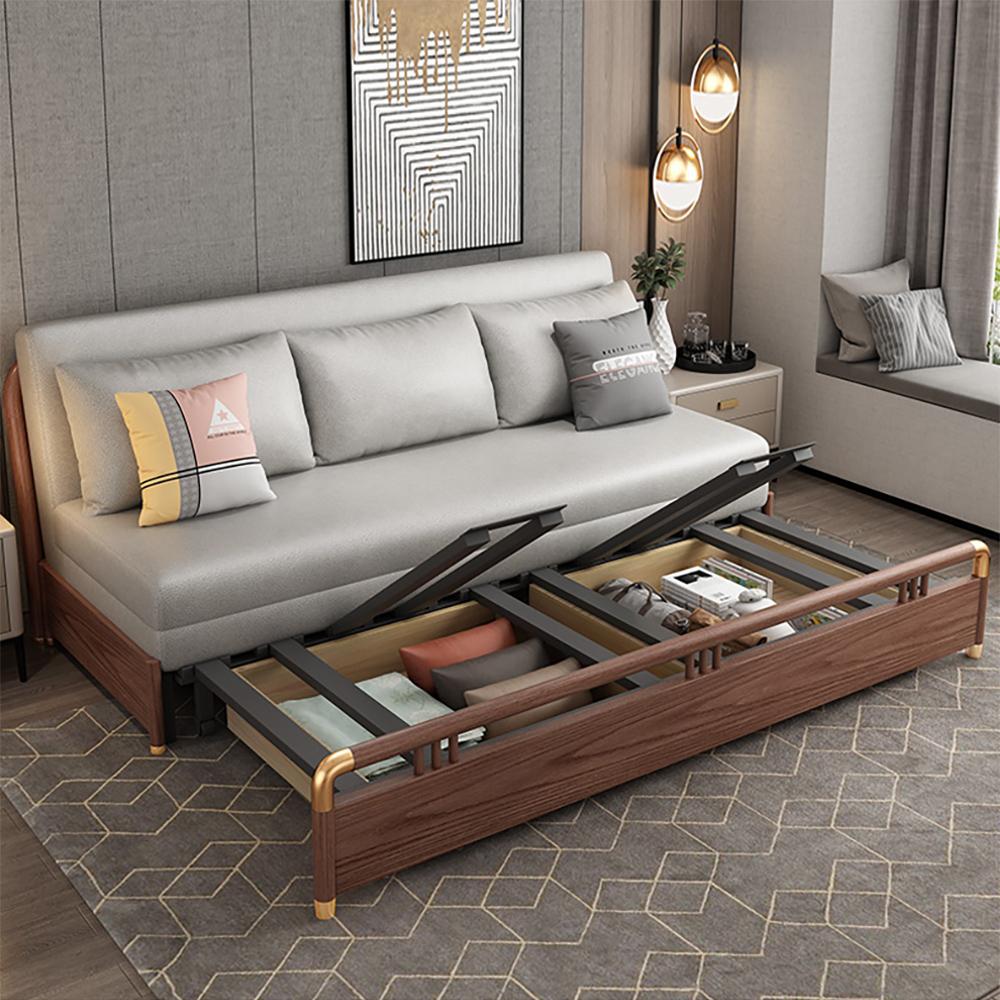 74.8" Full Sleeper Sofa Leath-aire Upholstered Convertible Sofa Storage Sofa