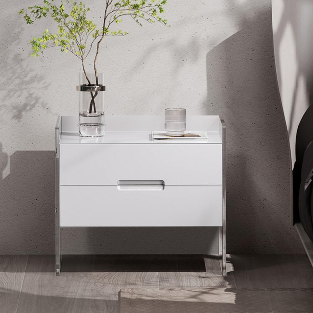 Modern Floating White Nightstand Acrylic Bedside Table with 2 Drawers