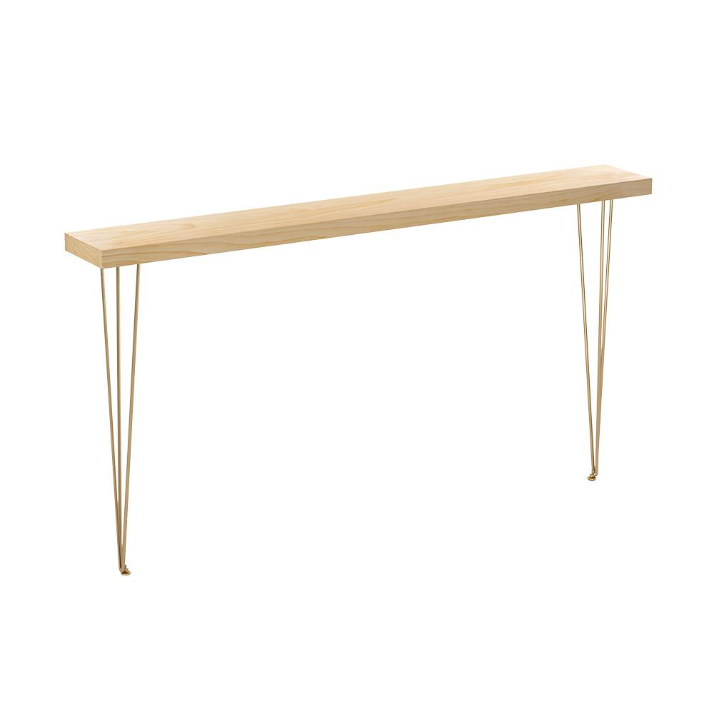 39" Modern Walnut Narrow Rectangular Console Table with Wooden Top Metal Legs