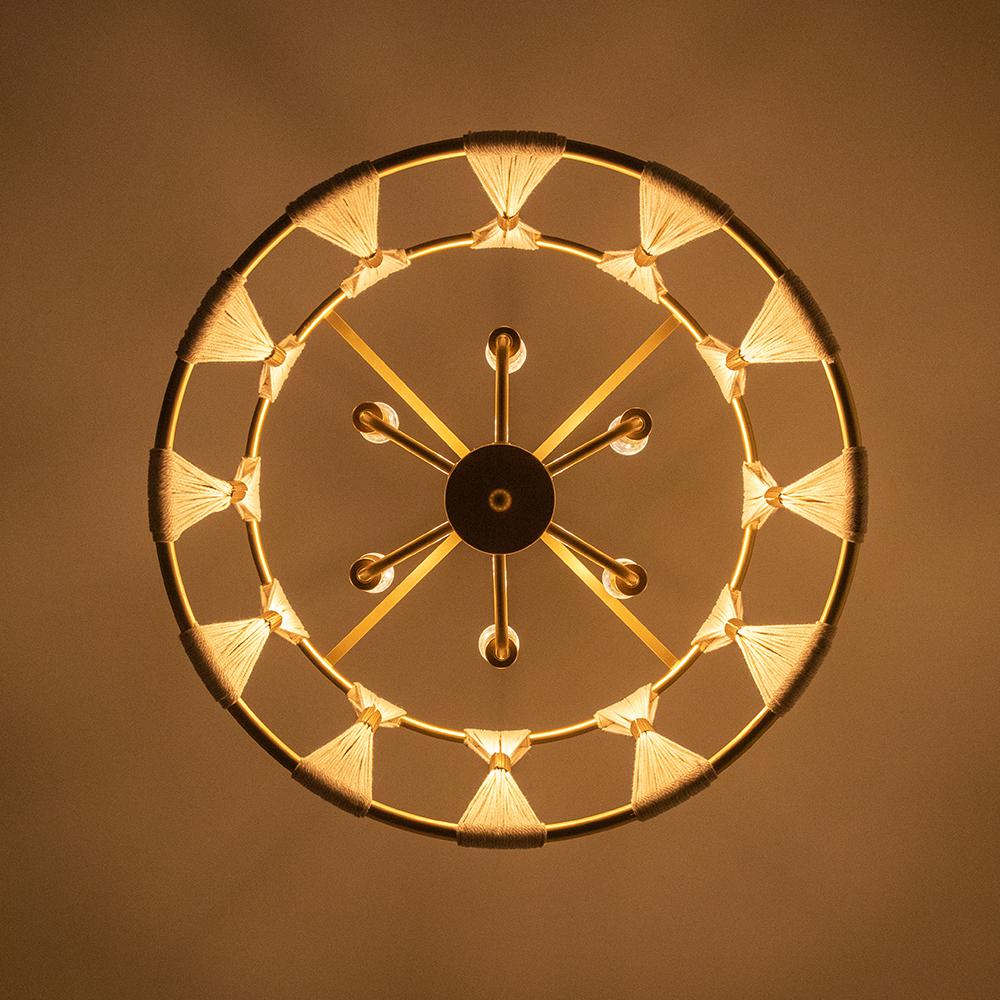 Modern Art Deco 6-Light Drum Chandelier Light Natural Rope Beige Hand-wrapped Lamp