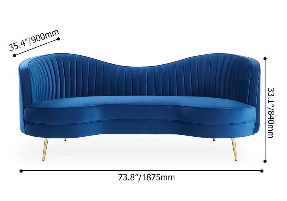 Florie Luxury 72" Vertical Channel Tufted Curved Performance Velvet Sofa in Blue