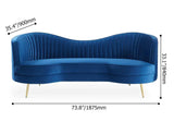 Florie Luxury 72" Vertical Channel Tufted Curved Performance Velvet Sofa in Blue