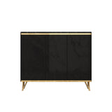 Modern Black 3 Doors Shoes Storage Cabinet with 8 Shelves 20 Pairs in Gold