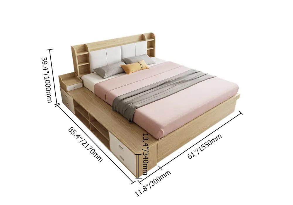 Multi-Storage Cal King Ottoman Bed with Drawers and Bookcase Headboard