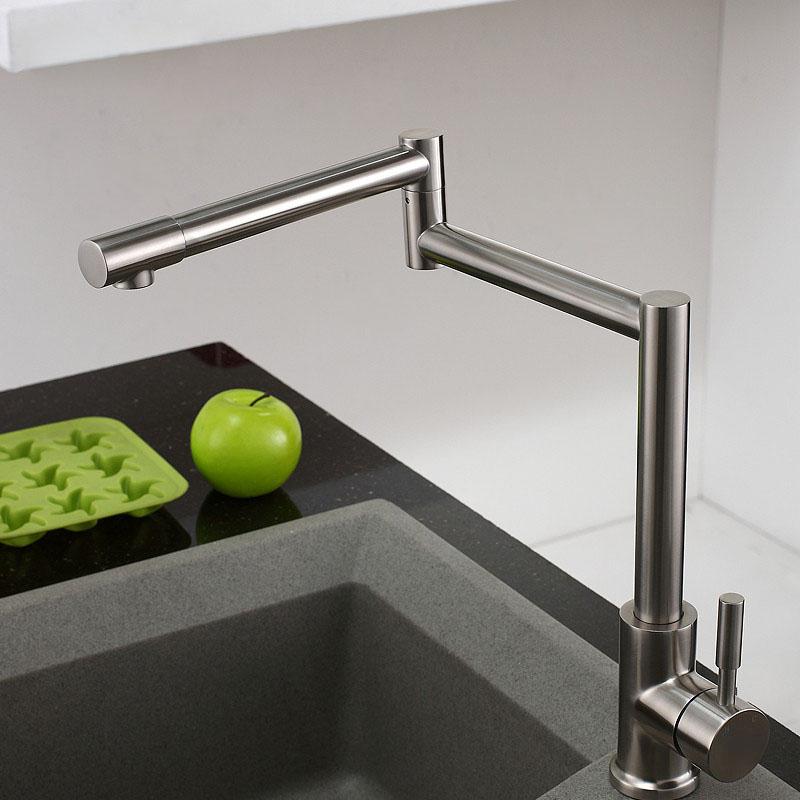 Brushed Nickel Deck-Mount Retractable Pot Filler Kitchen Faucet 1-Lever Stainless Steel