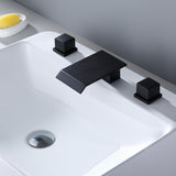Moda Matte Black Waterfall Widespread Bathroom Sink Faucet Square Double Handle
