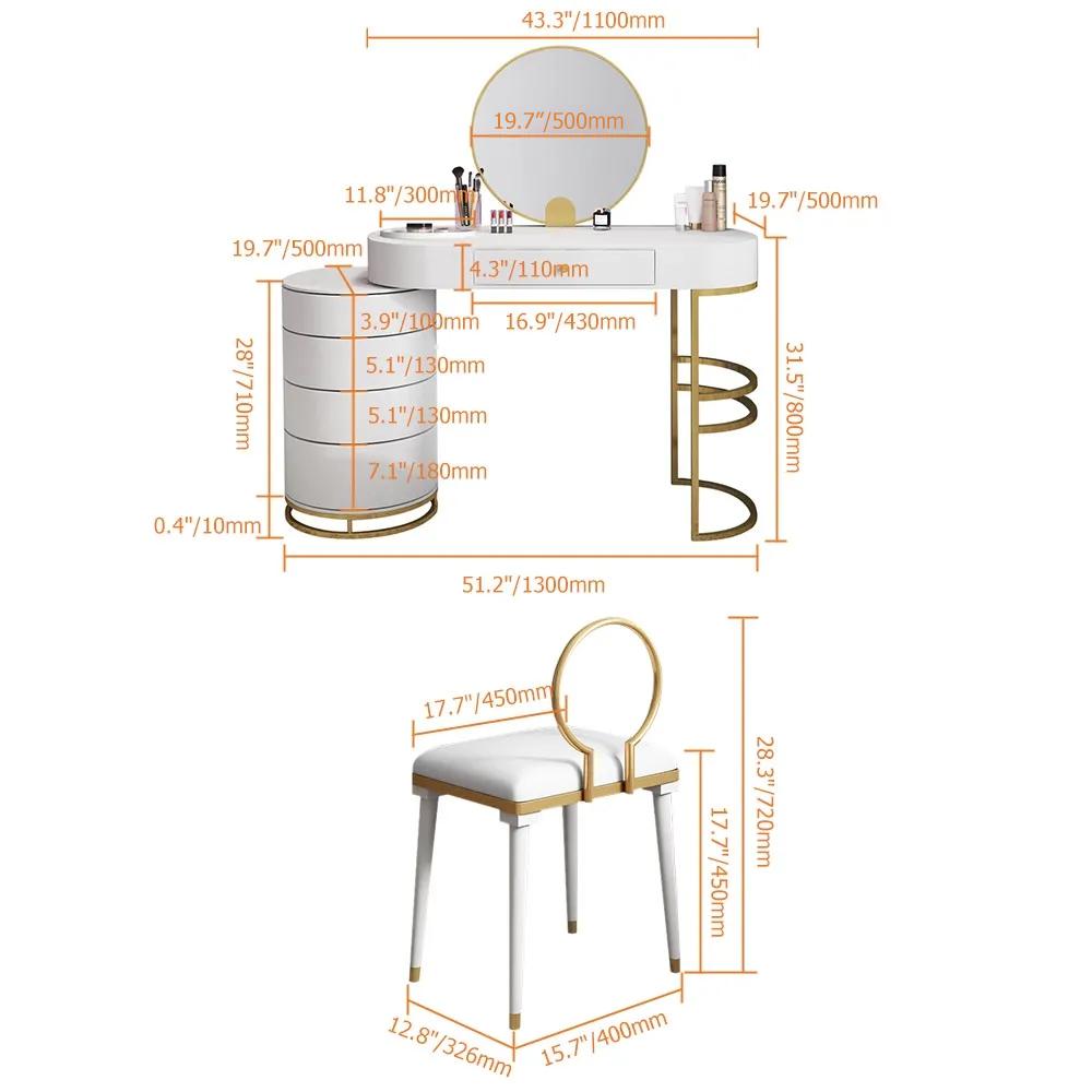 White Makeup Vanity Dressing Table with Swivel Cabinet Mirror & Stool Included