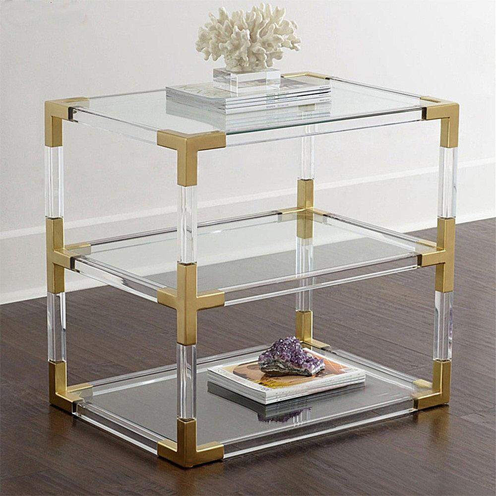 Clear Acrylic End Table Glass Top with Storage 3-Tier Side Table-Richsoul-End & Side Tables,Furniture,Living Room Furniture