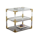 Clear Acrylic End Table Glass Top with Storage 3-Tier Side Table-Richsoul-End & Side Tables,Furniture,Living Room Furniture