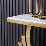 59.1" Gold & Black Marble Console Table Narrow Rectangular Entryway Table