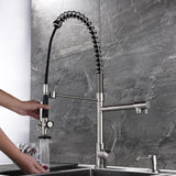 Commercial Pull Down Pre-rinse Spring Sprayer Brushed Nickel Kitchen Sink Faucet with Deck Plate Solid Brass