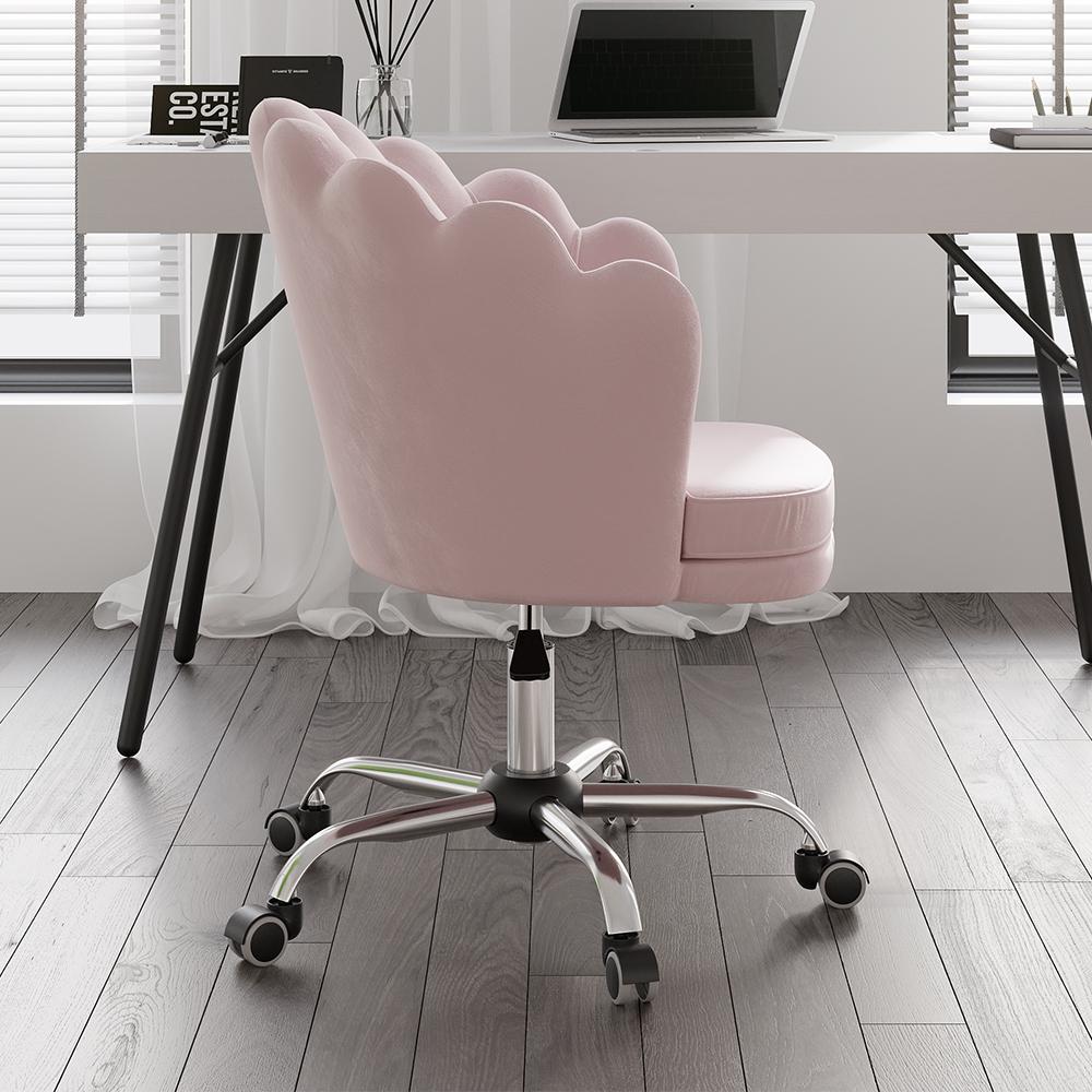 Blue Modern Swivel Office Chair Velvet Upholstered Task Chair Adjustable Height