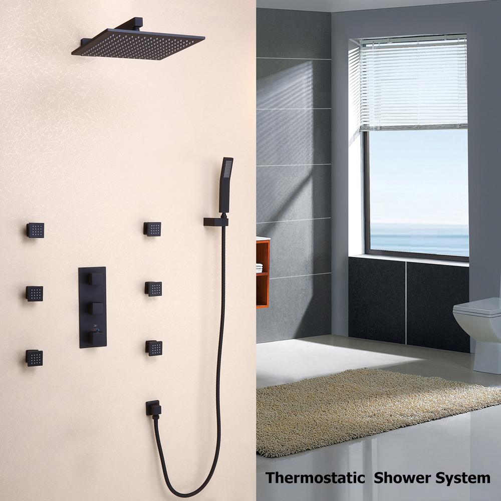 Modern Wall Mounted 12" Rainfall Showerhead & Handheld Shower with Six Body Spray Jets