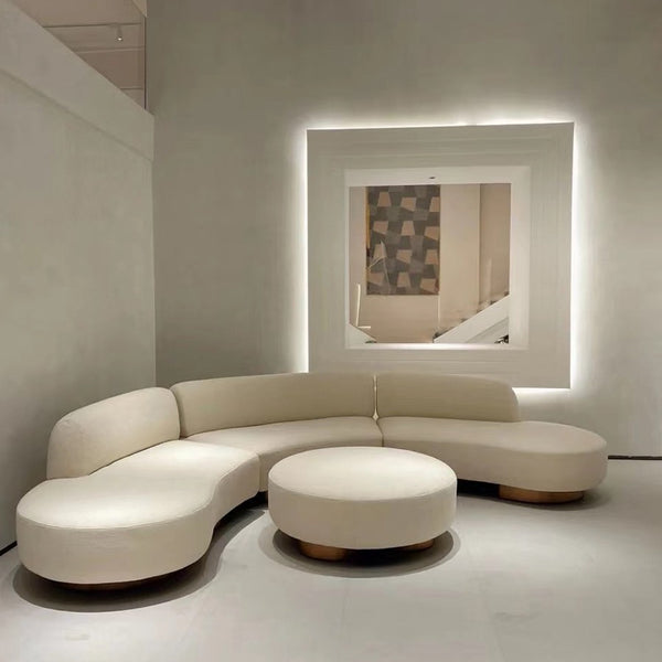 Modern Cream White Boucle Curved Contemporary Oval Sofa Couch 3-6 Seaters