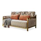 Modern King Convertible Sleeper Sofa Gold Metal Beige Upholstered Sofa Bed Pillow Included