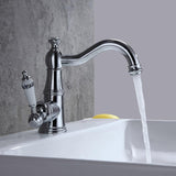 Karon Classic 1-Hole White Single Porcelain Lever Victorian Style Bathroom Sink Faucet in Polished Chrome Solid Brass
