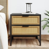 Industrial Nightstand Rattan Nightstand with 2 Drawers Storage for Bedroom