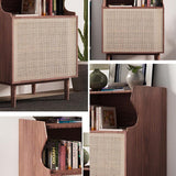 Nordic Nightstand 1-Shelf Wooden Bedside Table with Rattan Woven Door in Natrual