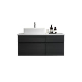 31" Black & White Floating Bathroom Vanity Marble Top Ceramic Vessel Sink