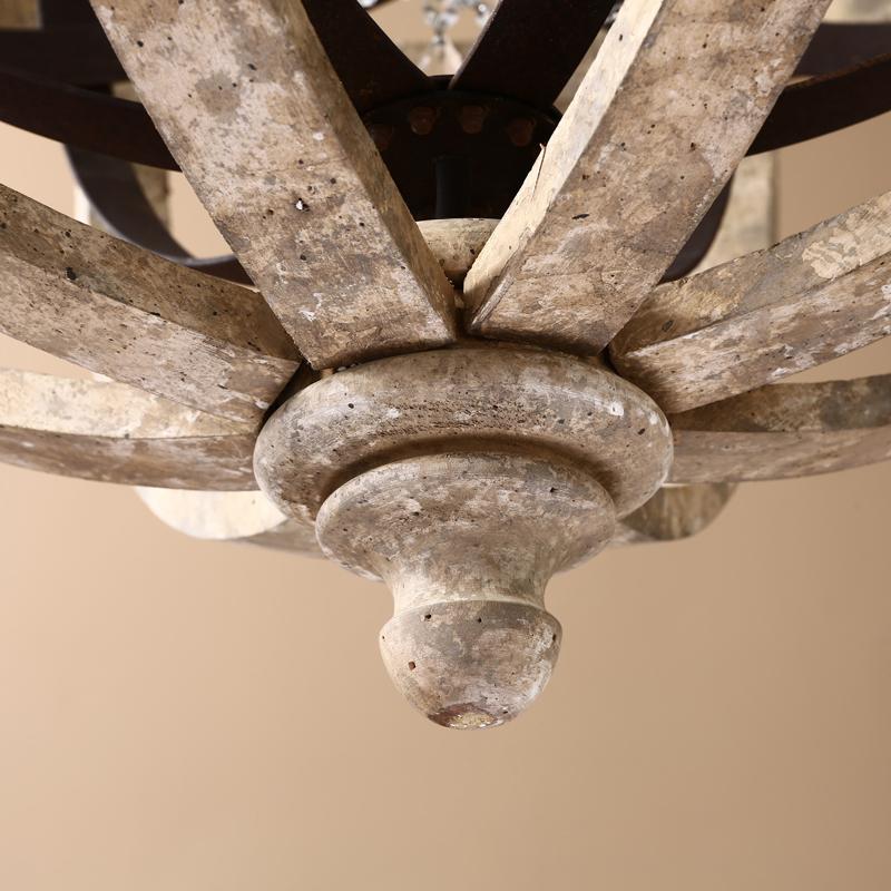 5-Light Retro Globe Weathered Wood Chandelier with Crystal Accents