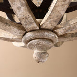 5-Light Retro Globe Weathered Wood Chandelier with Crystal Accents