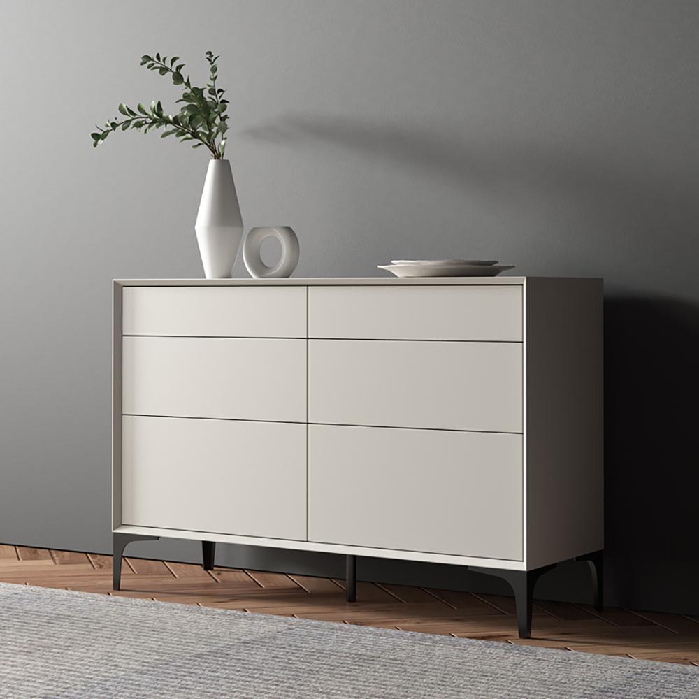 47.2" Minimalist Off White Dresser Accent 6-Drawer Cabinet